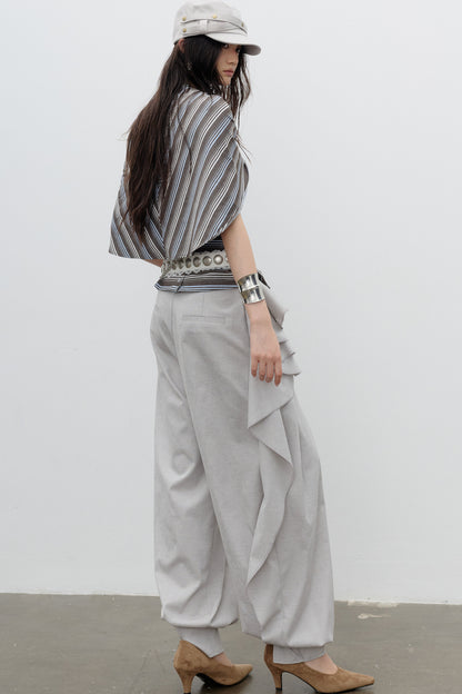 Striped Cape Shawl-Style Halter Neck T-Shirt