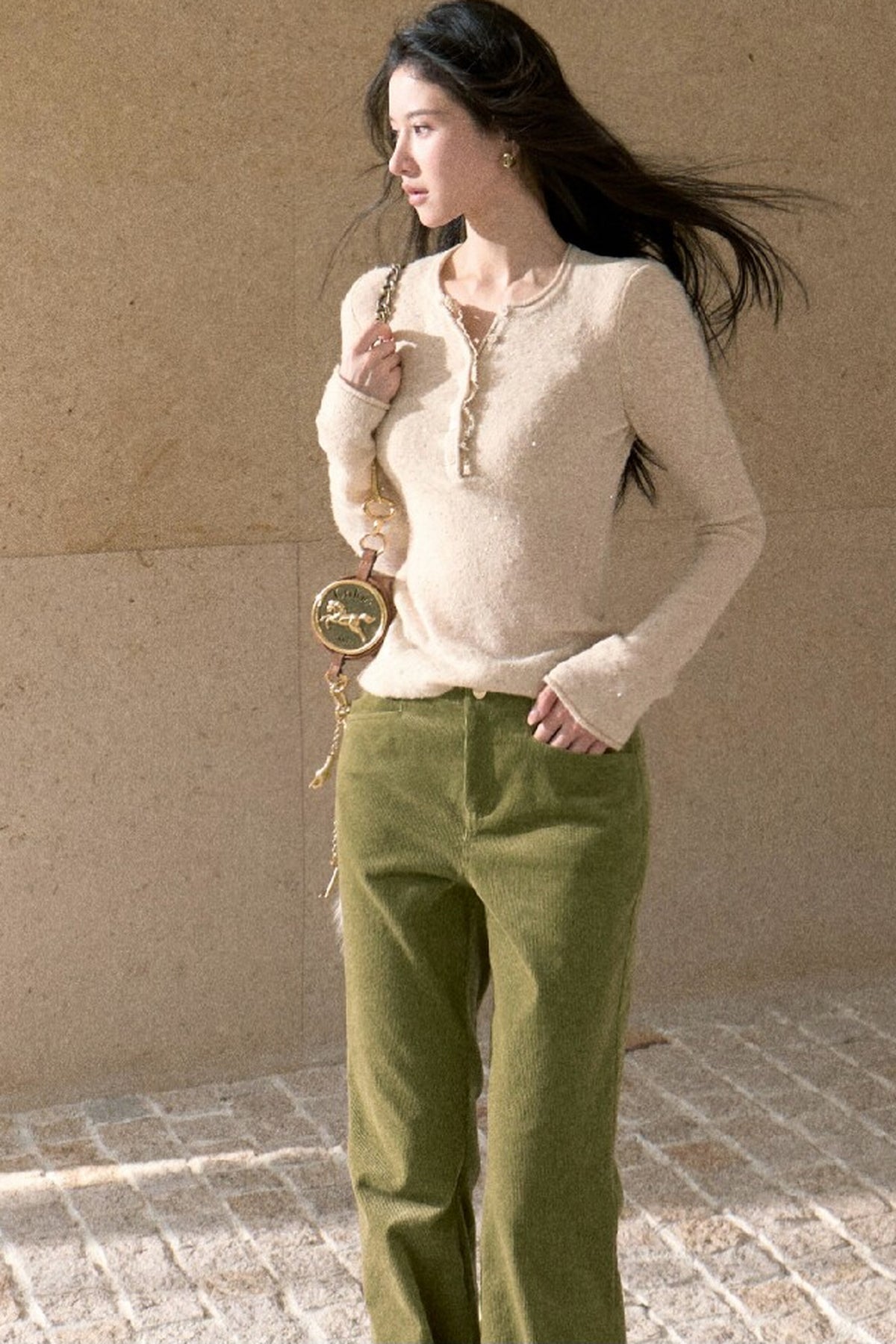 High-Waisted Corduroy Flared Belt Loops Pants