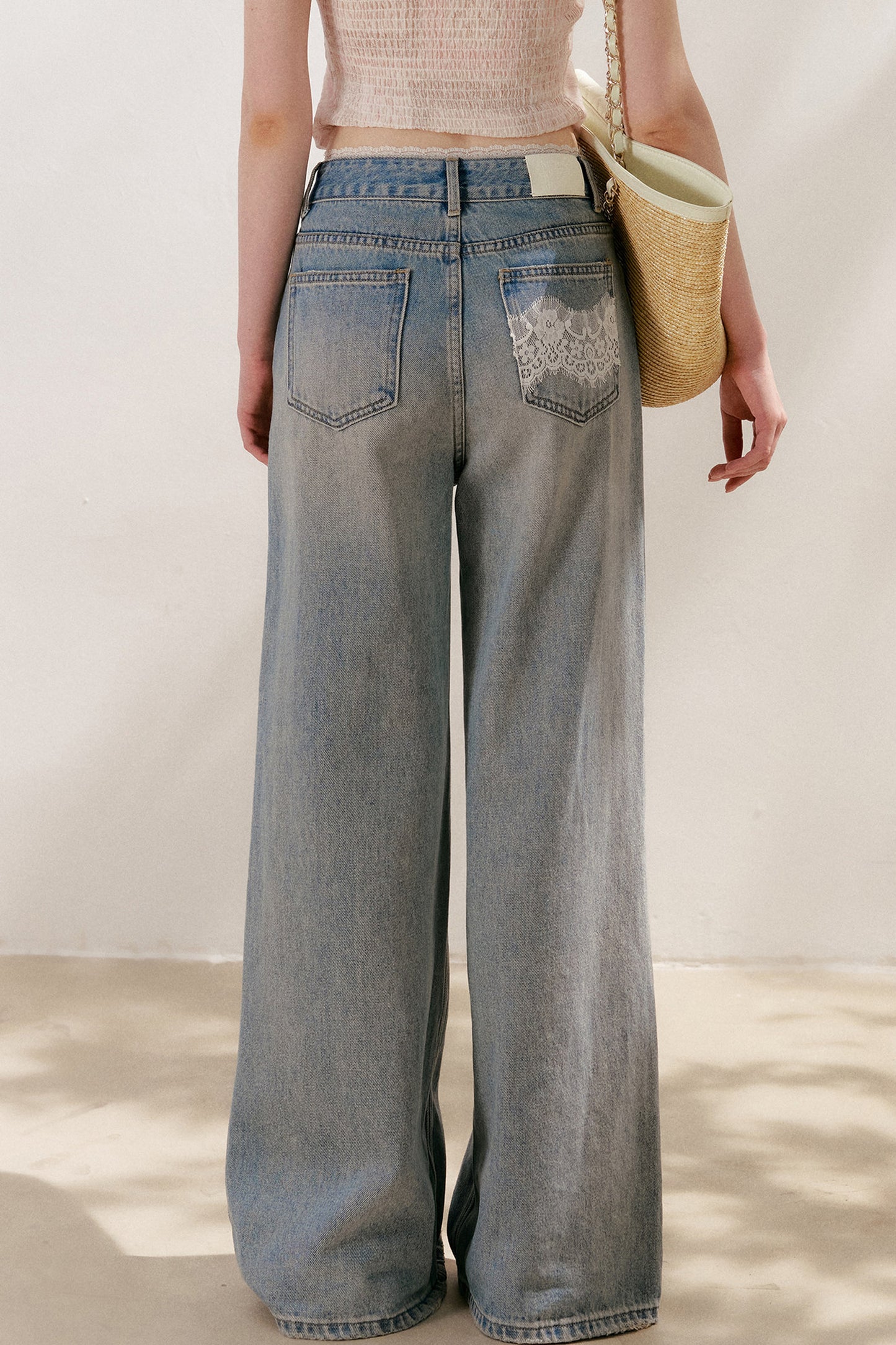 Lace Tie-Up Wide-Leg Jeans