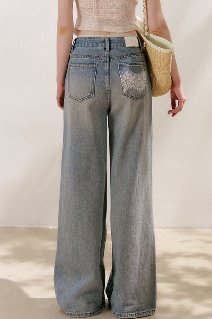 Lace Tie-Up Wide-Leg Jeans