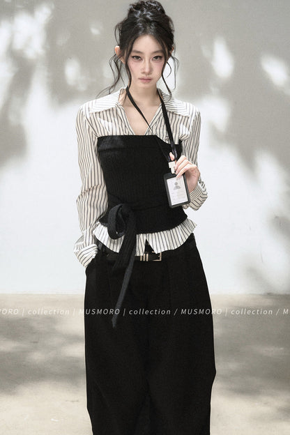 Layered-Look Knit Striped Shirt