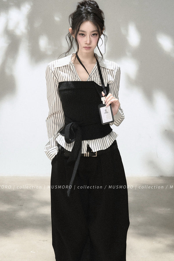 Layered-Look Knit Striped Shirt