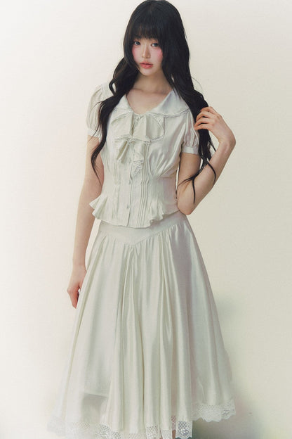 Pure White Tulip Shirt Skirt Set-Up