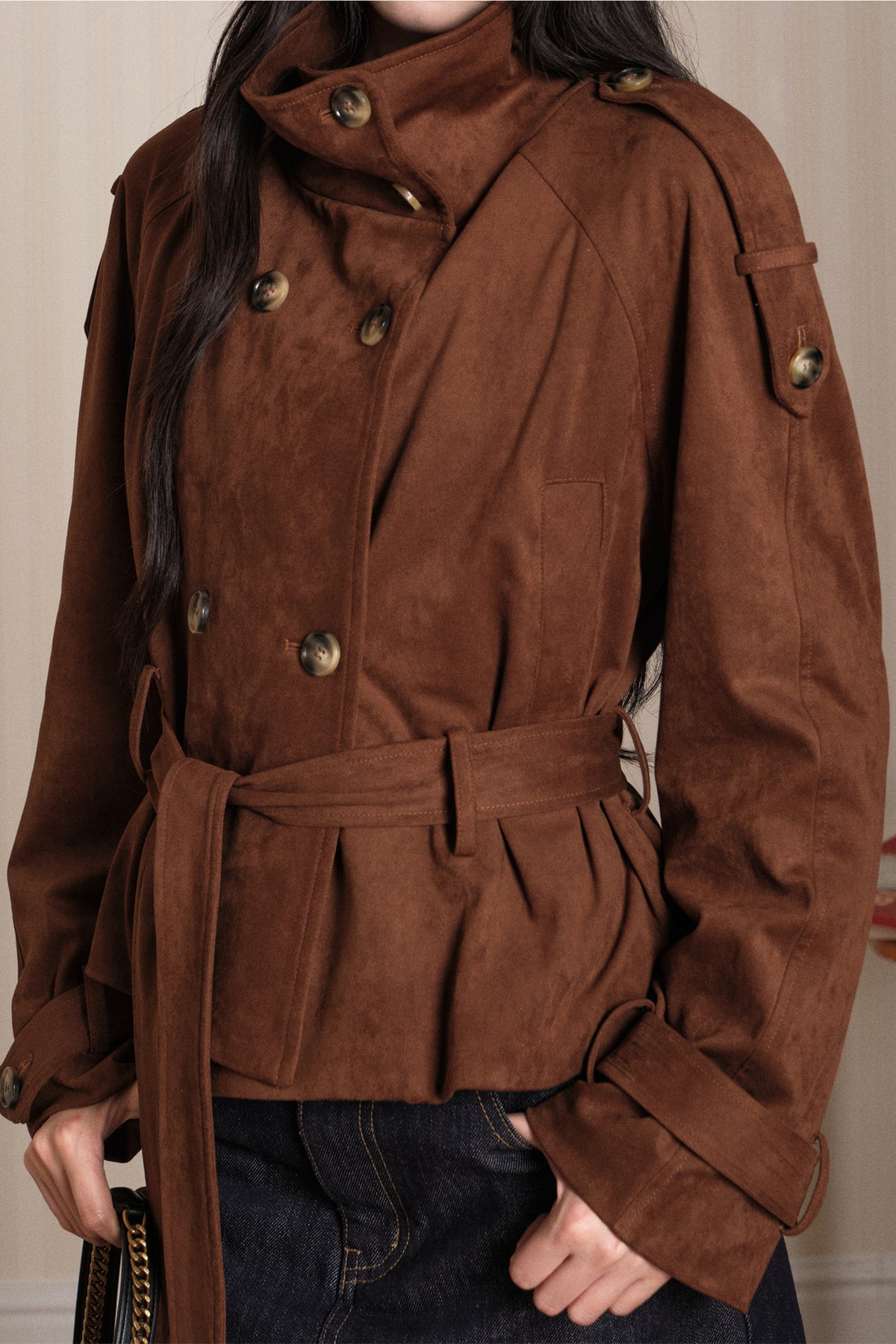 Double-Breasted Suede Trench Coat