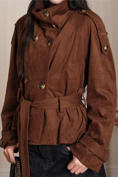 Double-Breasted Suede Trench Coat