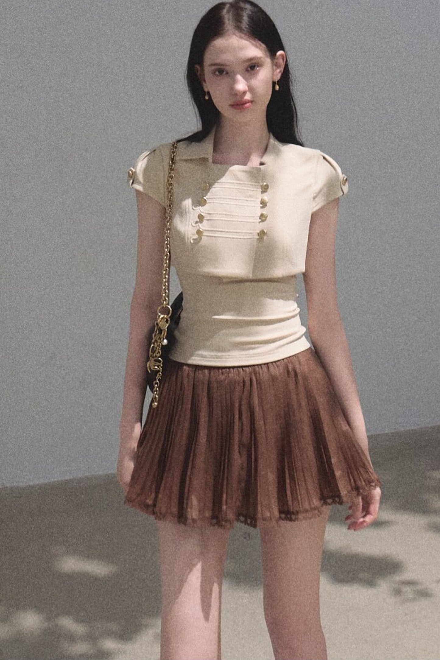 Chiffon Thin Lace Pleated Skirt