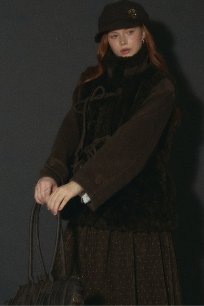 Flower Tea Layered-Look Woolen Furry Top