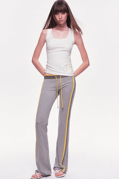 Pantaloni dritti a vita bassa con coulisse e doppia fascia in vita
