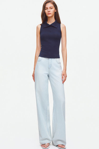 Convertible Collar Sleeveless Knit Top