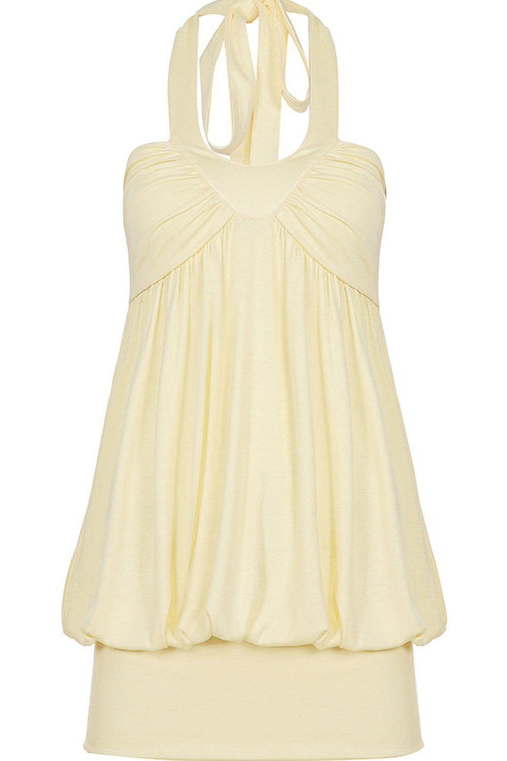 Solid Color Halter V-Neck Backless Ruched Dress