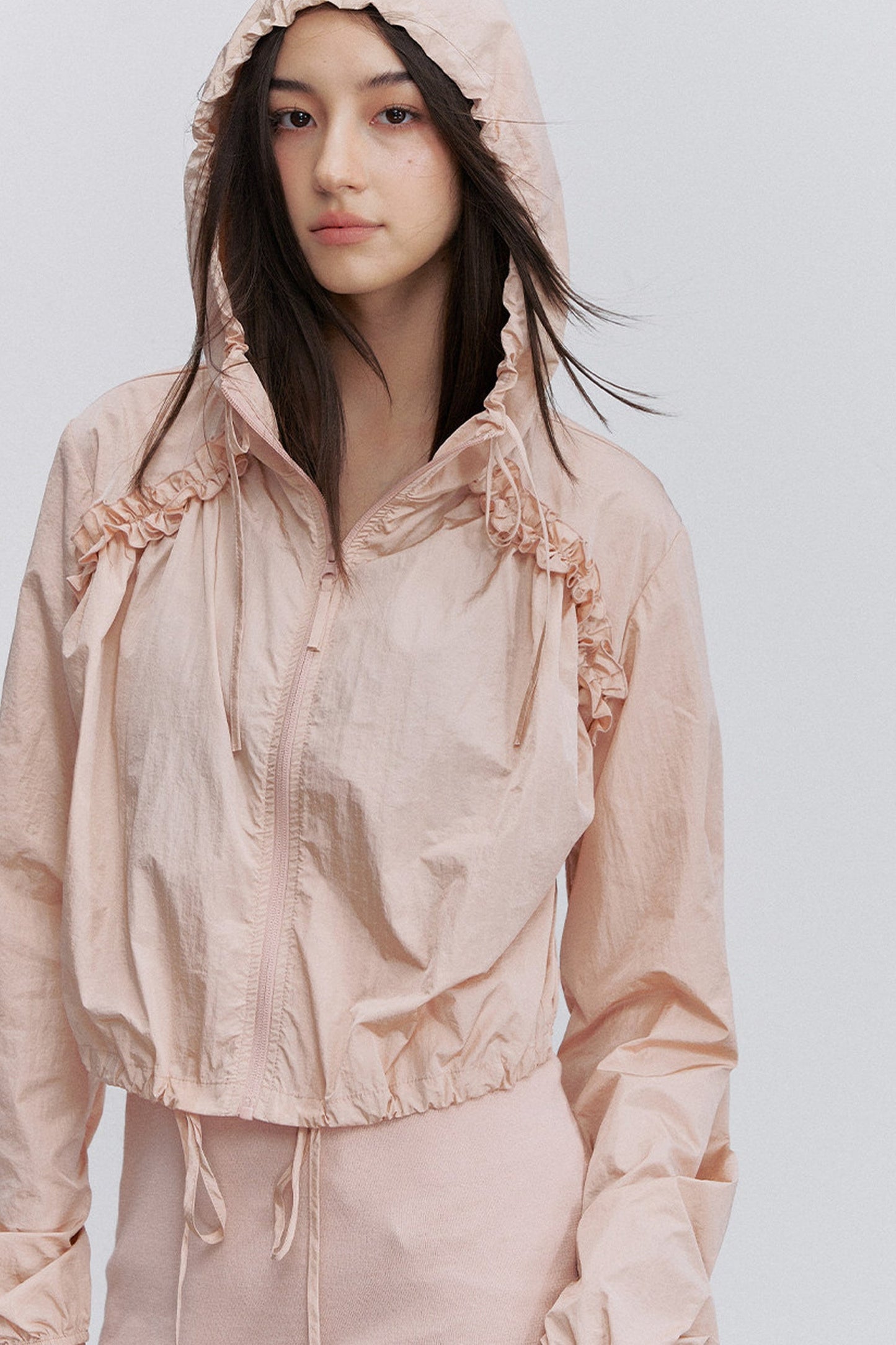Pleated Lace Hooded Jacket