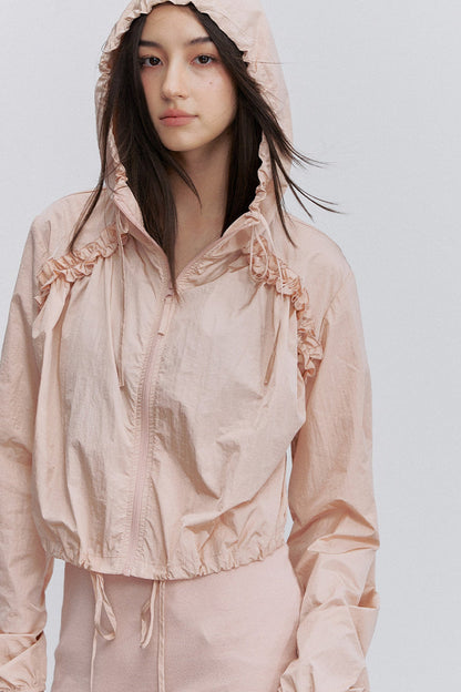 Pleated Lace Hooded Jacket