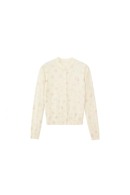 French Retro Printed Cropped Wool T-Shirt