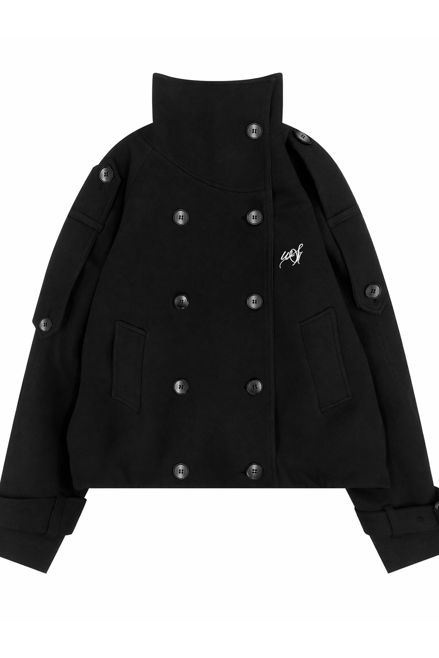 Double-Breasted Knitted Short Trench Coat and Pants Set-Up