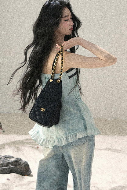 One-Shoulder Ruched Lace Camisole