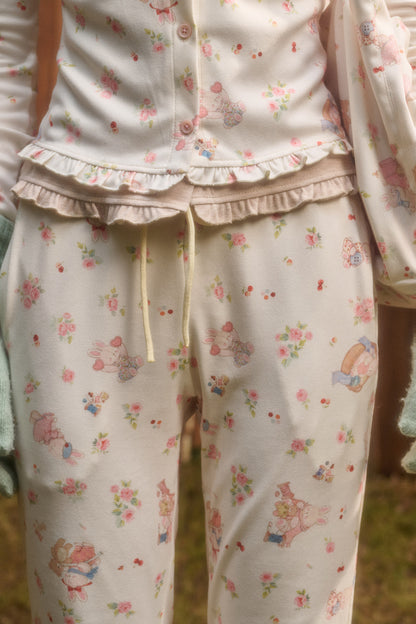 Layered-Look Floral Bunny Cardigan and Pants Set-Up
