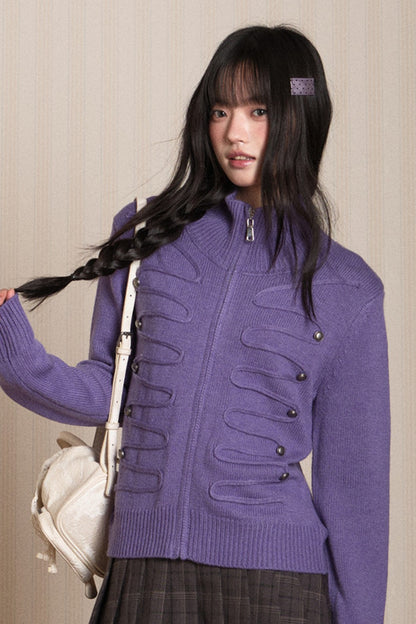 Napoleon Style Zipper Knit Cardigan