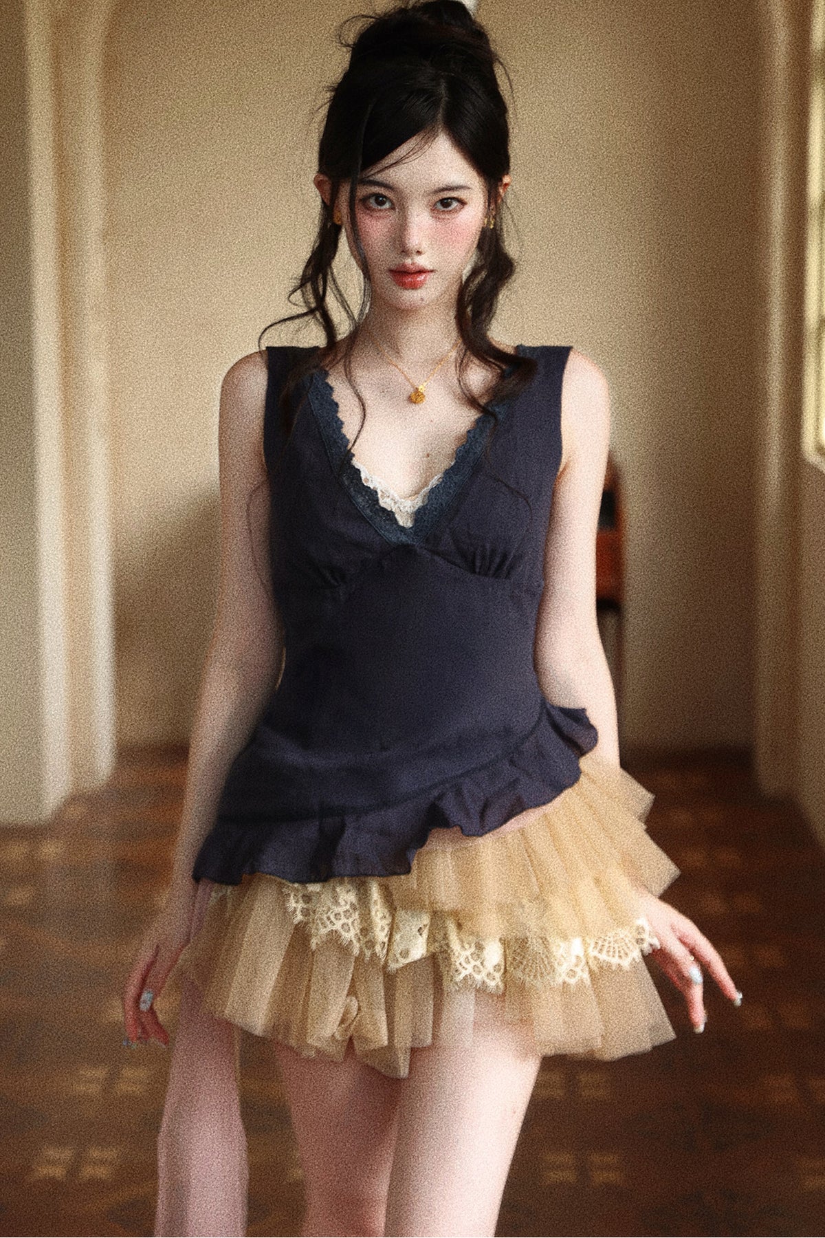 Multi-Layered Irregular Tulle Lace Skirt