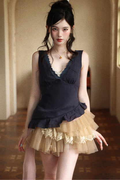Multi-Layered Irregular Tulle Lace Skirt