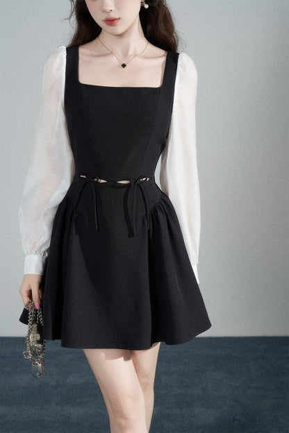 Black Square-Neck Hollow-Out Dress