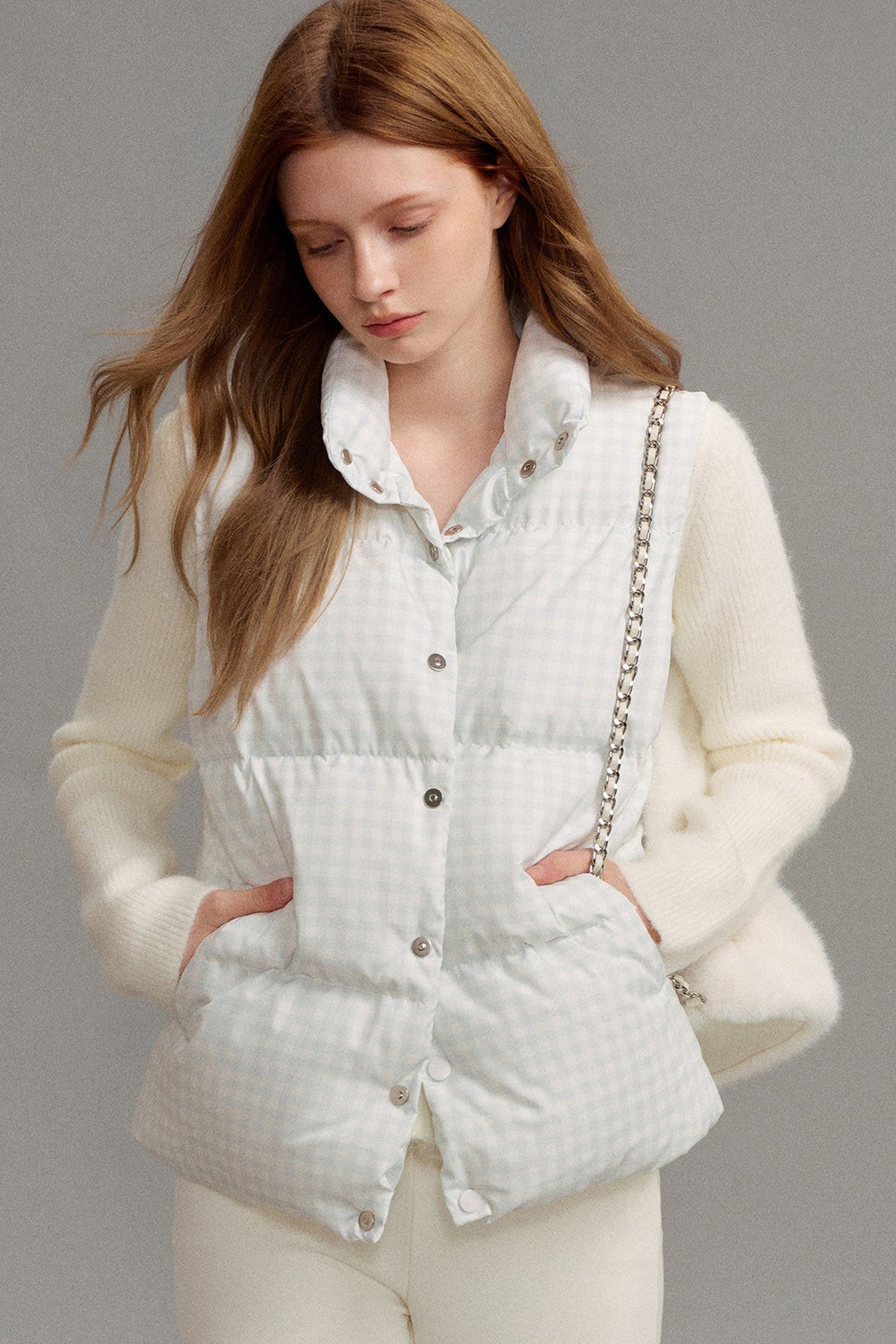 White Duck Down Plaid Vest