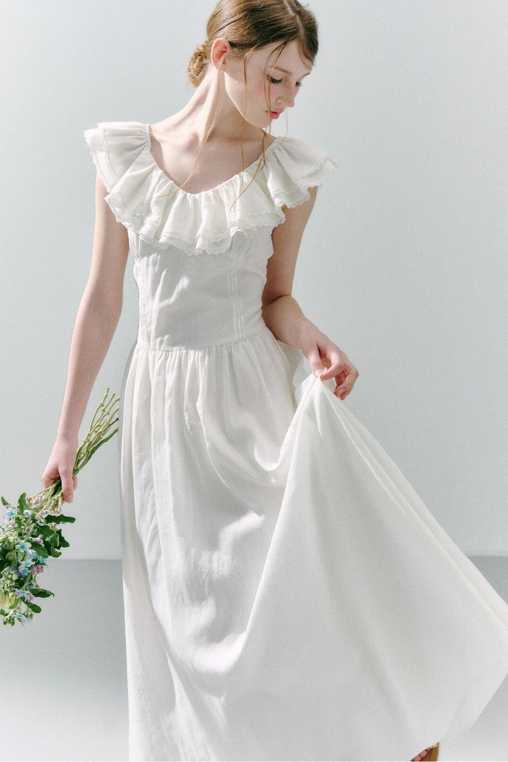 Long Green Linen Blend Dress