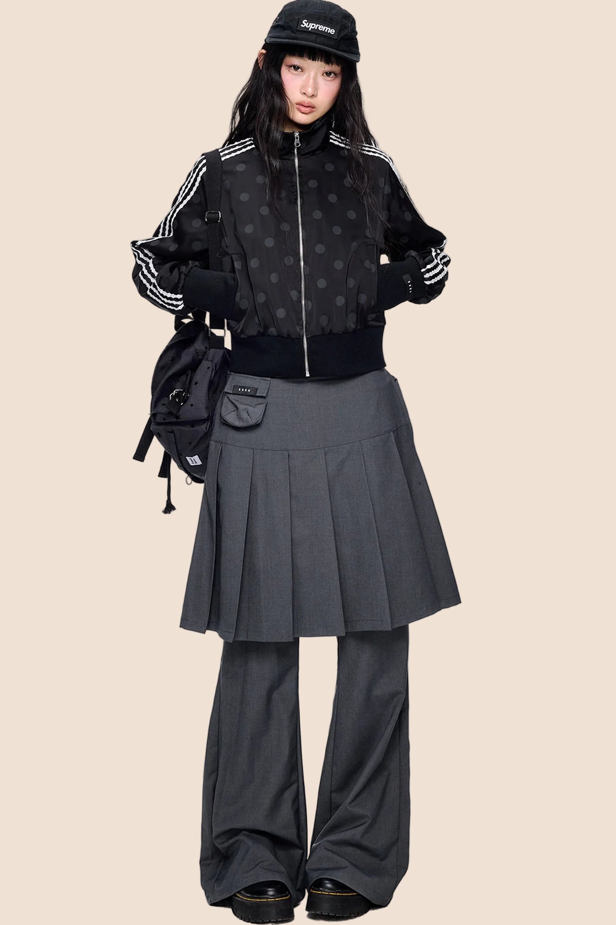 Polka Dot Print Side Stripe Jacket
