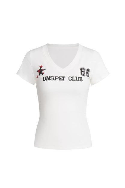 Retro White V-Neck Tee