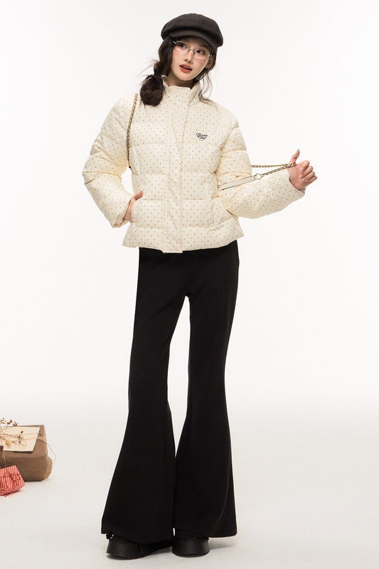Polka Dot Puffy Jacket and Bell Bottom Pants Set-Up