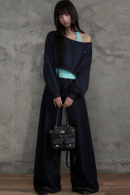 Off-Shoulder Halter Sweatshirt and Pants Set-Up
