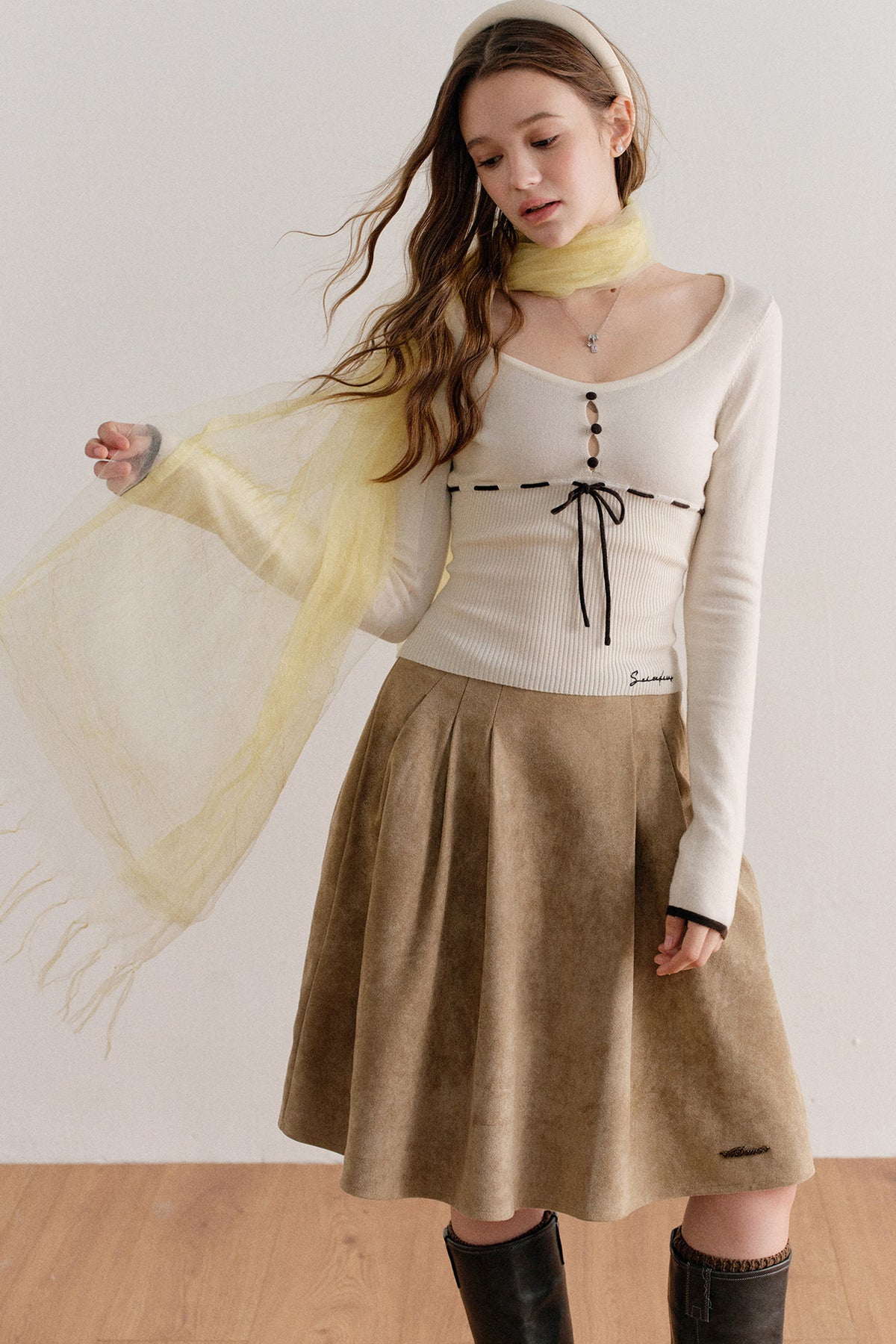 Faux Suede High-Waisted A-Line Skirt