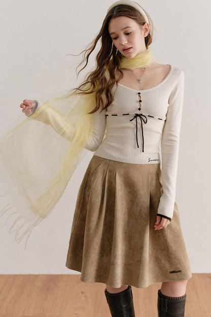 Faux Suede High-Waisted A-Line Skirt