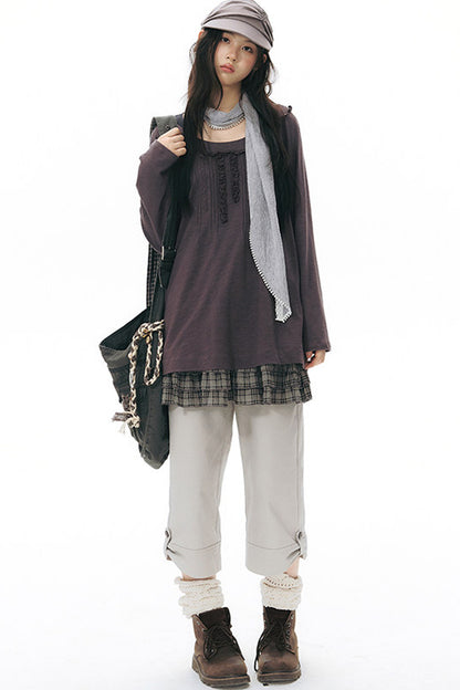 Front Chest Tuck Webbing Raglan Knit T-Shirt