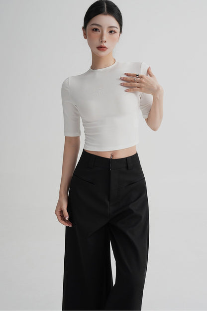 Cropped High Neck Short Sleeve Top