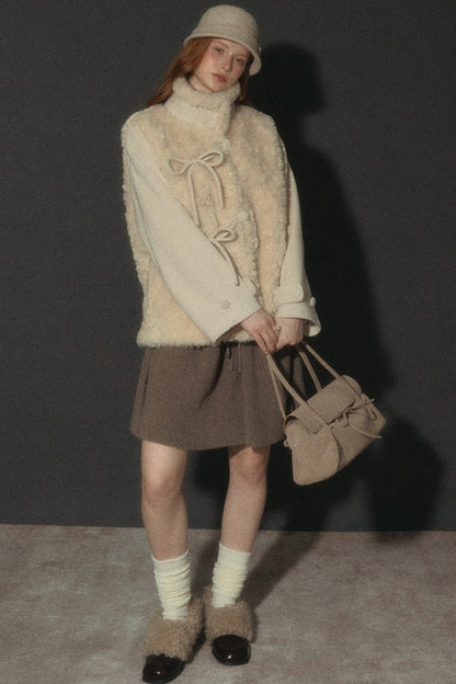 Flower Tea Layered-Look Woolen Furry Top