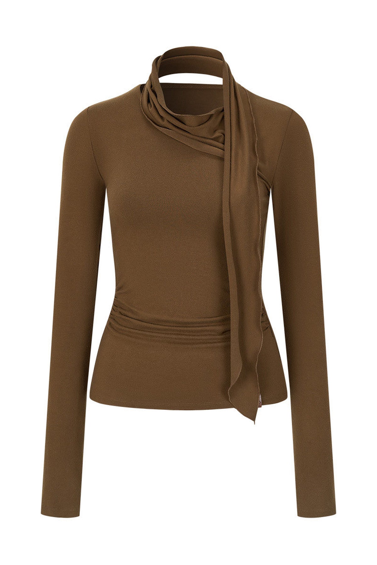 Irregular Ruched Halter Ribbon T-Shirt