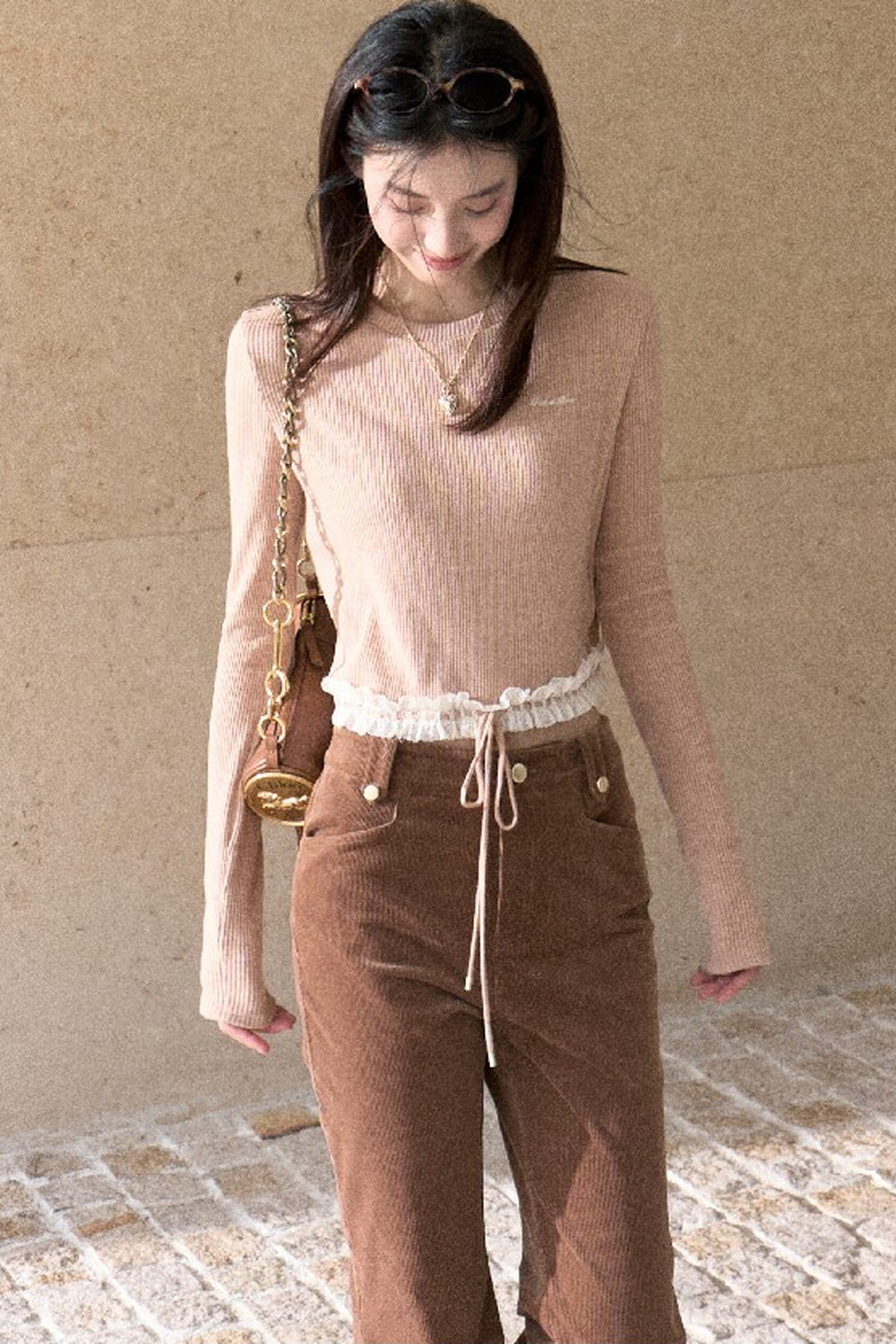 High-Waisted Corduroy Flared Belt Loops Pants