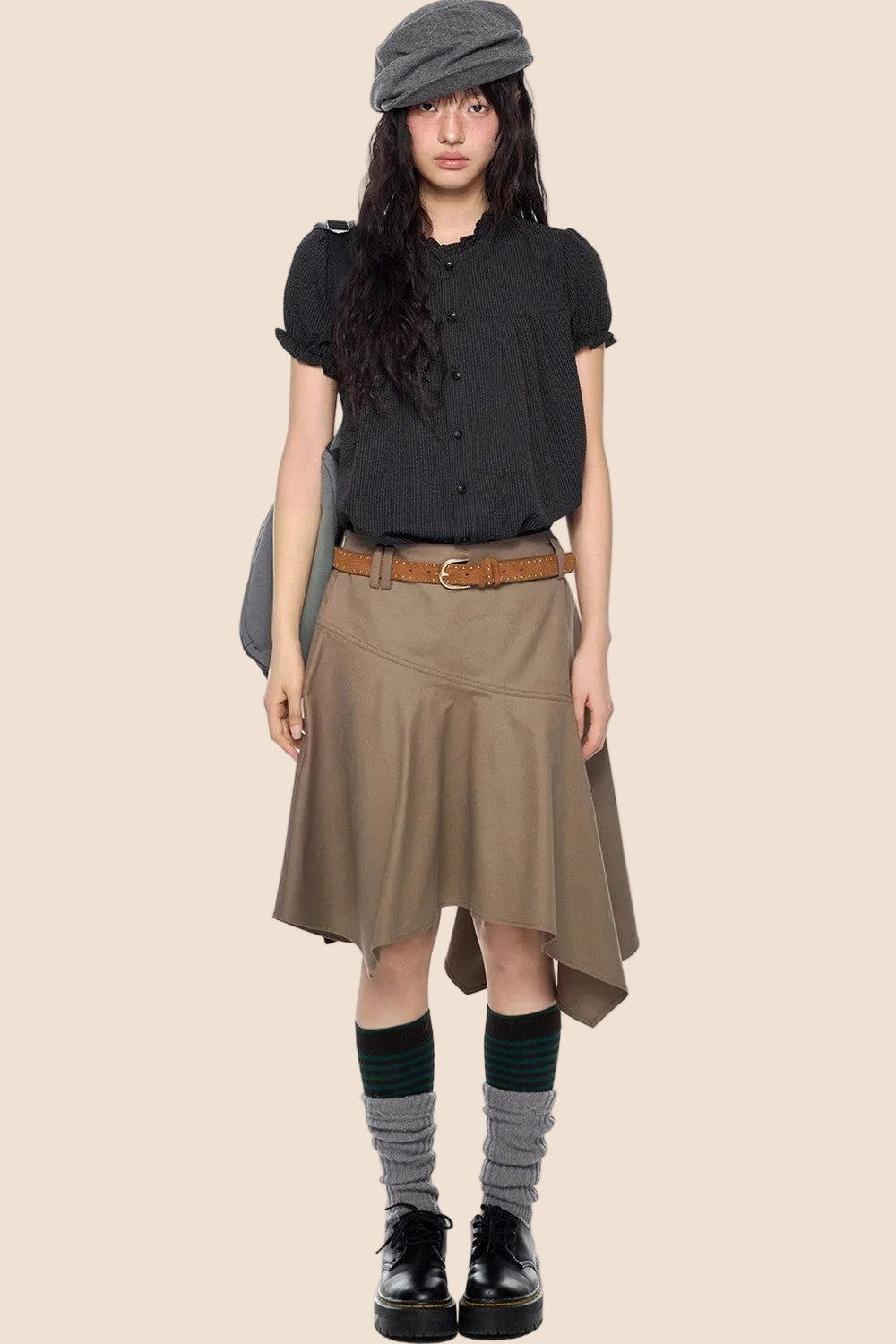 Pleated Lace Collar Short Sleeve Shirt