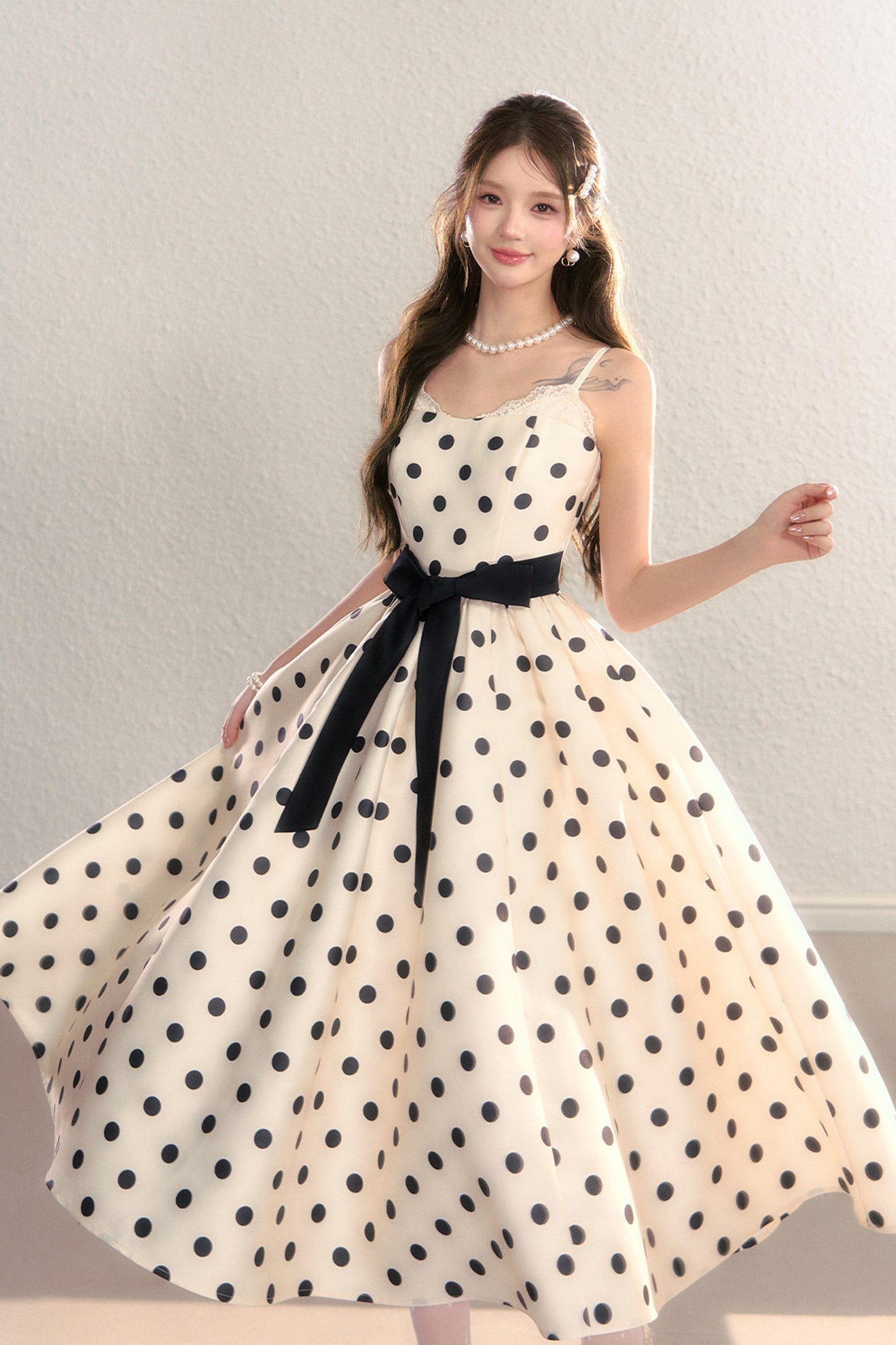 Satin Polka Dot Bow Tie Dress