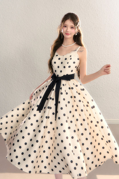 Satin Polka Dot Bow Tie Dress