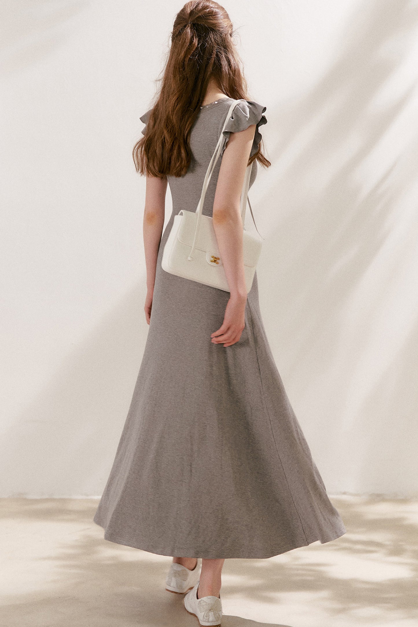 Bow Tie V-Neck Flutter Sleeve Maxi Dress