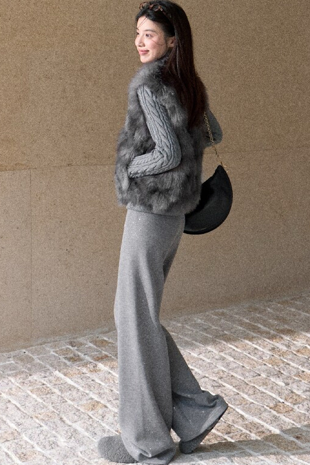Vintage Eco-Friendly Fur Cable Knit Jacket