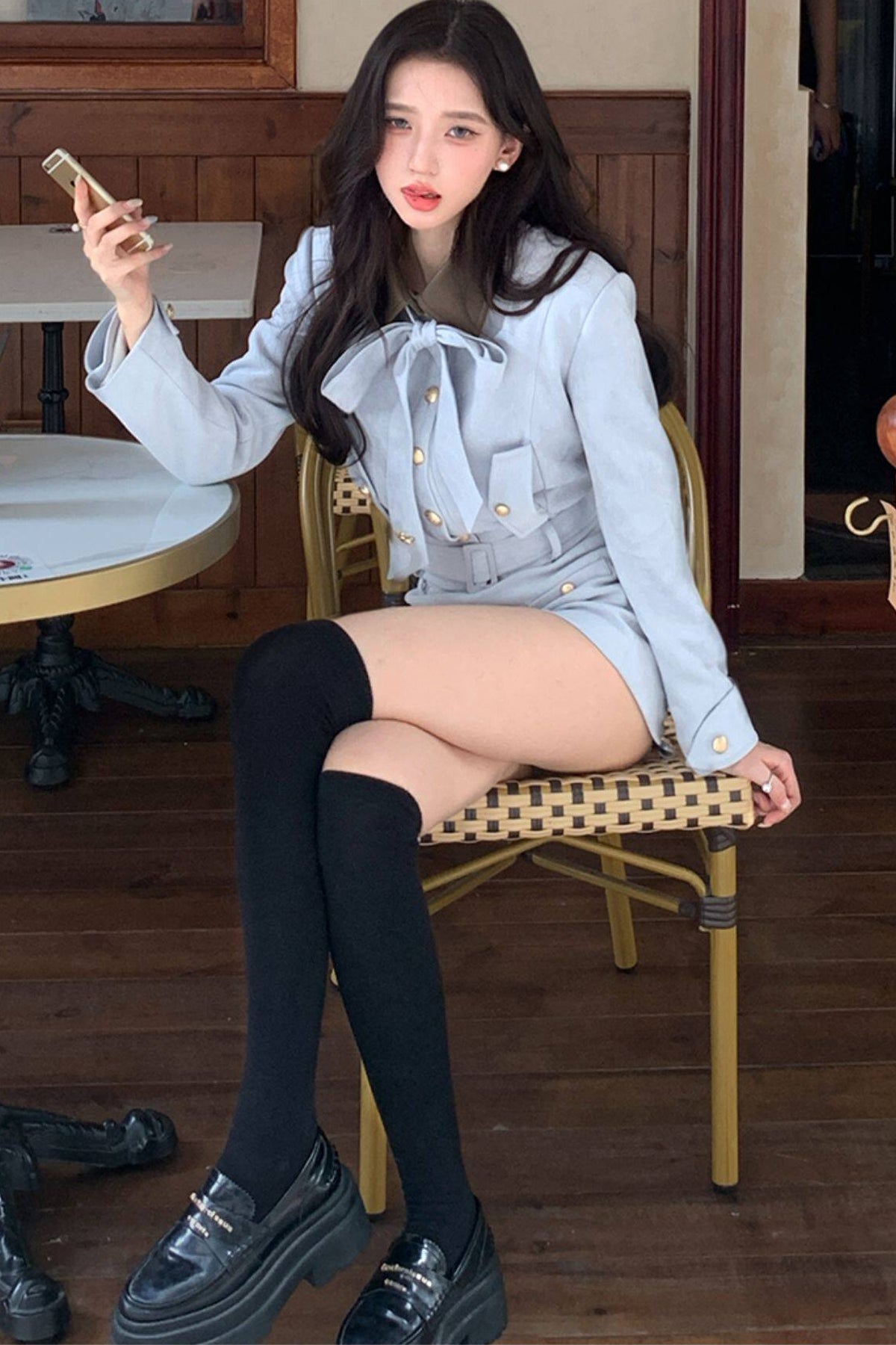 Bow Collar Suede Leather Top