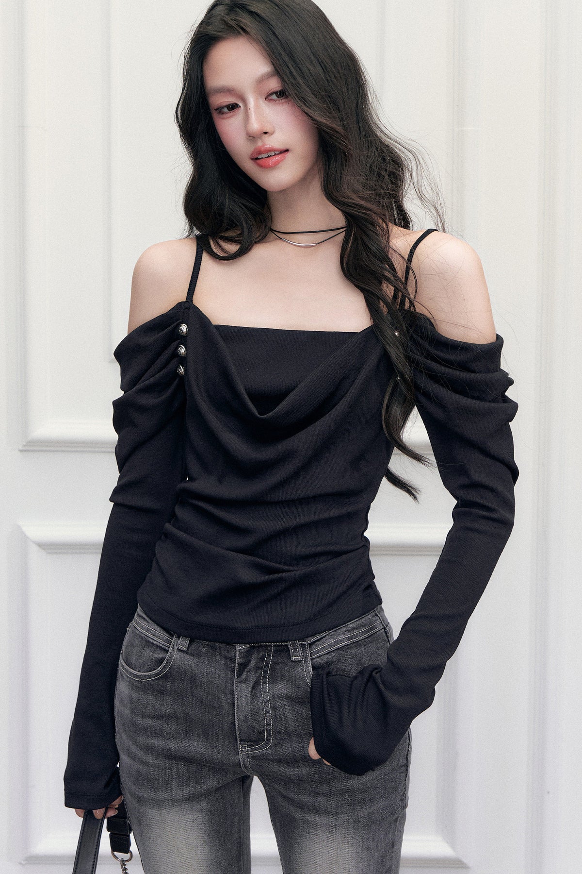 Off-Shoulder Layered-Look T-Shirt