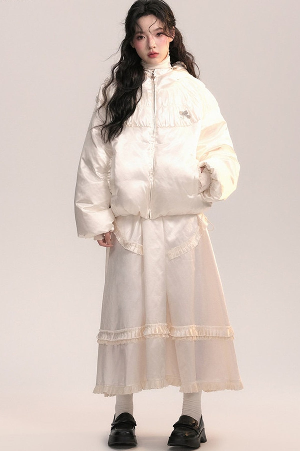 Silk Texture Pleated Puffer Jacket
