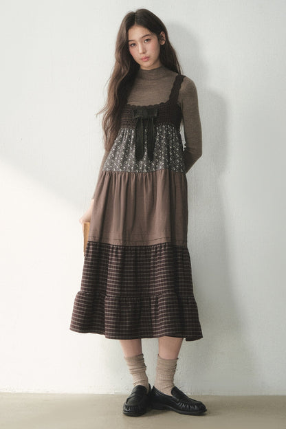 Floral Plaid Patchwork Cake Dress