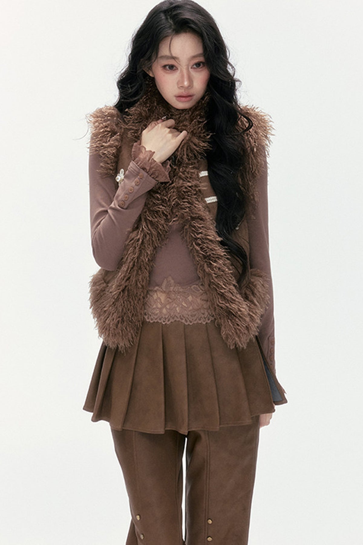 Pearl Wool Suede Vest and Pants Set-Up