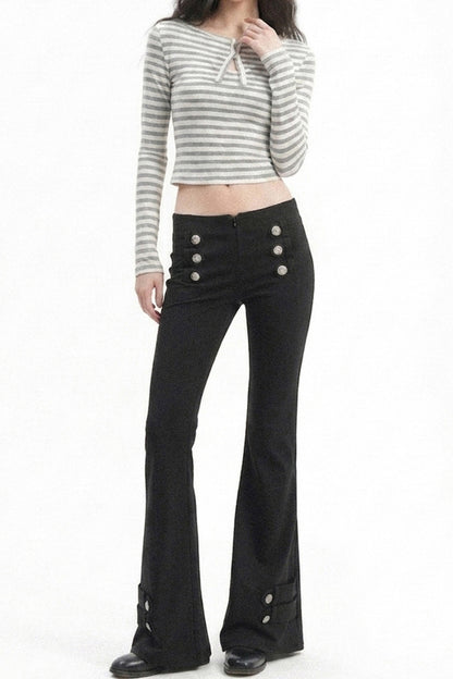 Low-Waist Waistless Buttoned Flared Pants