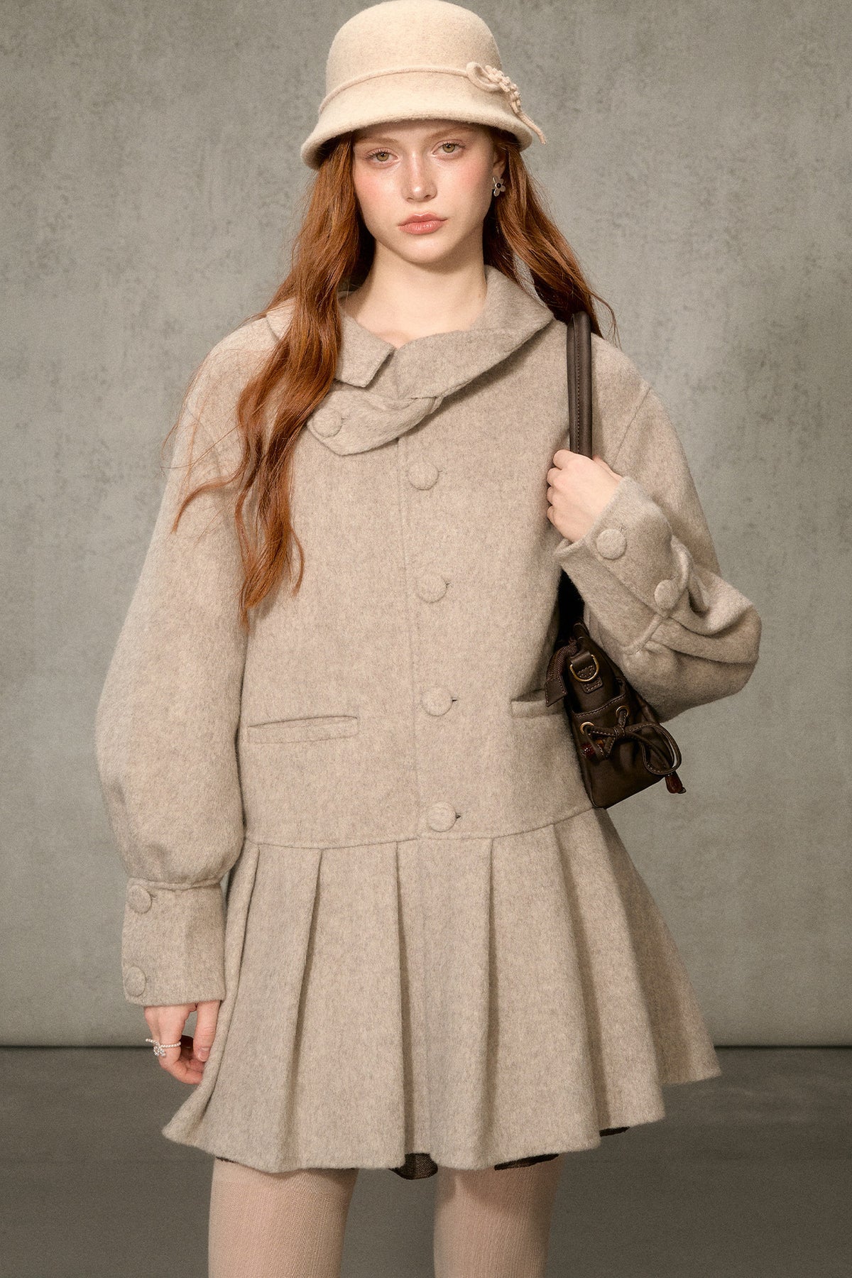 70% Wool Blend Double-Sided Pleated Coat