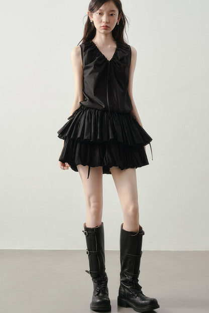Pleated Ruffle Hem Sleeveless Top